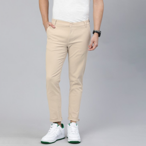 Men Beige Slim Fit Regular Trousers